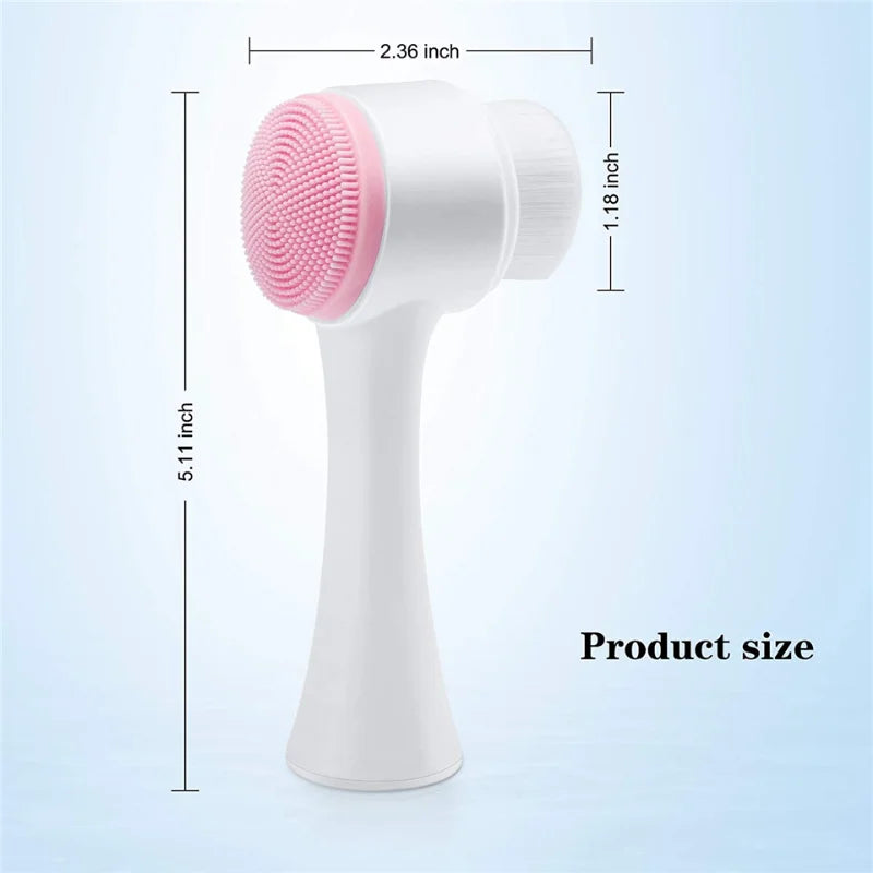 3D Double Silicone Facial Cleansing Brush Manual Massage Facial Brush Soft Bristles Exfoliator Double Sided Face Wash Brush