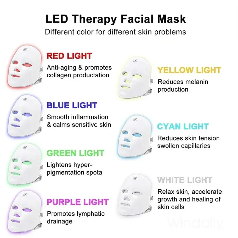 Facial LED Mask 7 Colors LED Photon Beauty Mask Skin Rejuvenation Home Face Lifting Whitening Skin Care Beauty Mask